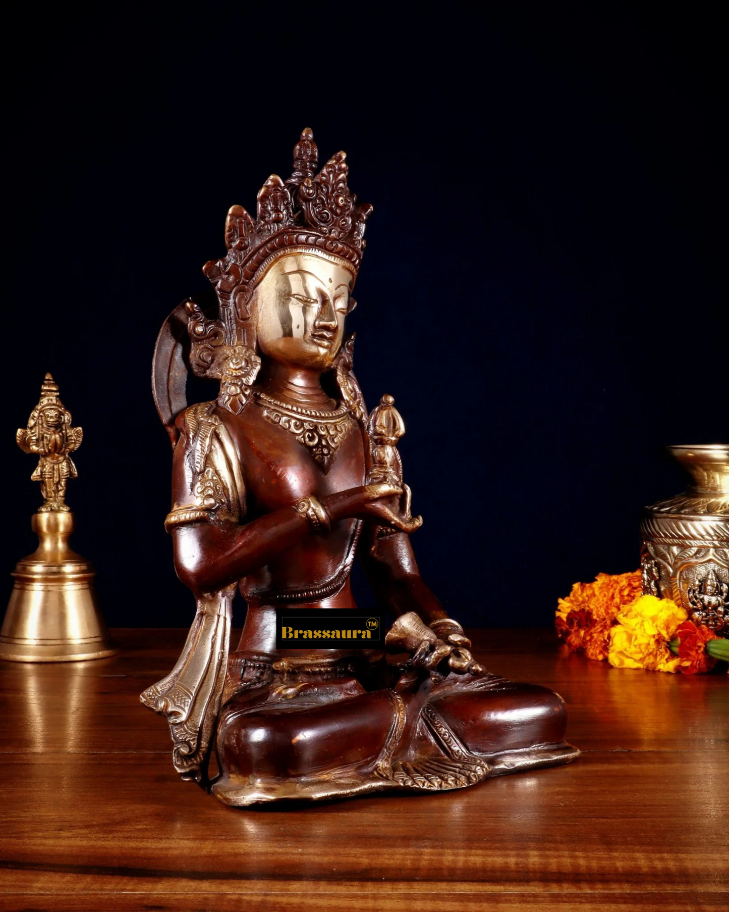 Brassaura™ Brass Chenrezig Statue – Height 10 Inches | Weight 3 Kgs | Dual Tone Finish