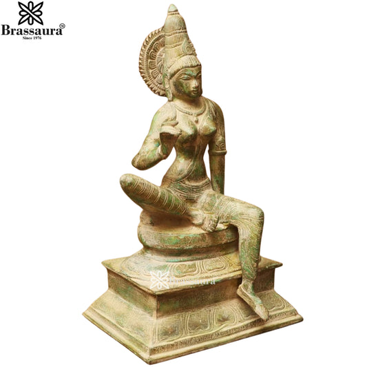 Brassaura™ Brass Parvati Statue | Handcrafted Devi Uma Sculpture | Height 12.5 Inches & Weight 4.5 Kgs