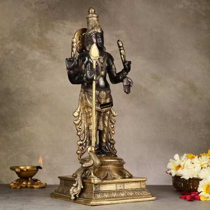 Brassaura™ Pure Brass Kartikeya Murugan Swamy Statue – 14 Inches Height, 4.45 Kg – Black Finish