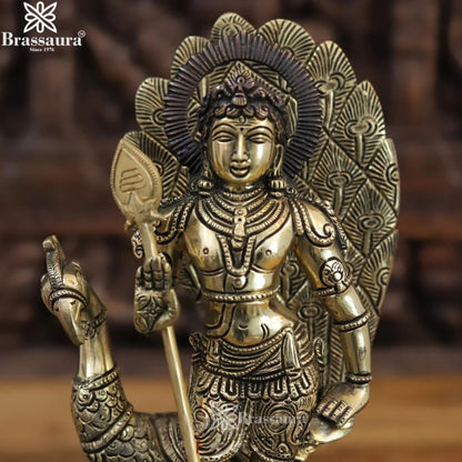 Brass Murugan With Peacock Statue Weight 4.46 Kg And Height 12 Inch