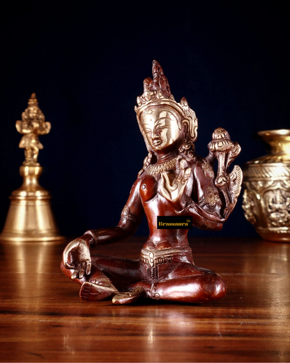 Brassaura™ Green Tara Idol – Height 5.5 Inches | Weight 0.975 Kgs | Double-Tone Finish