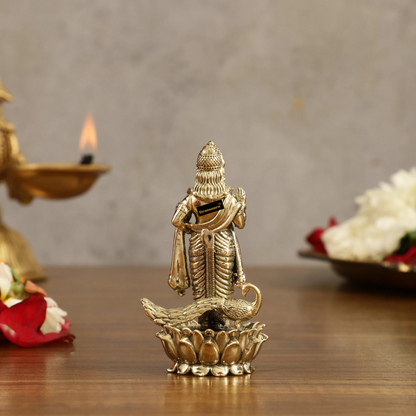 Brassaura™ Pure Brass Small Murugan Idol – 3.5 Inches Height, 93 Grams – Compact Handcrafted Statue