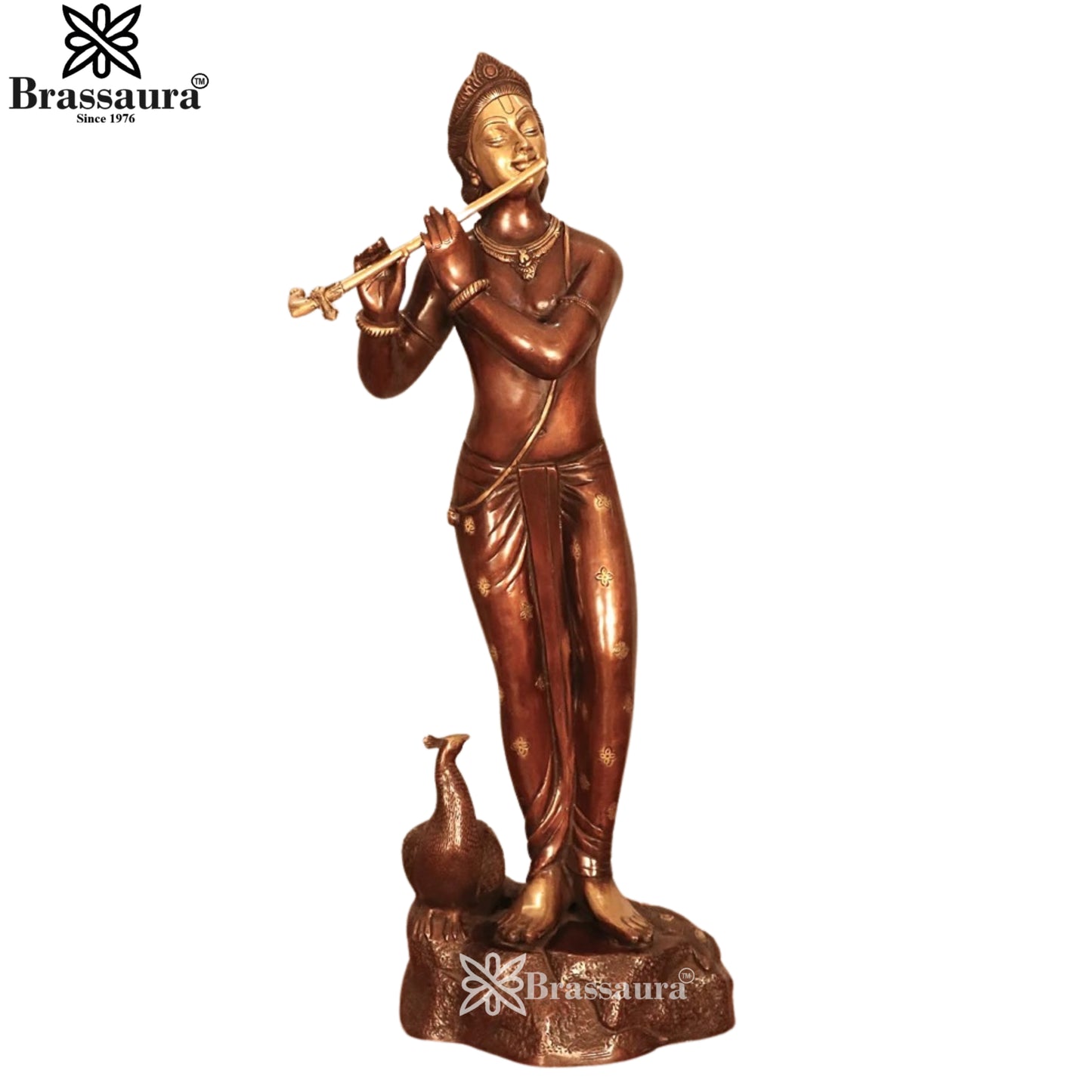 Brass Murli Dhari Krishna Murti Weight 14.5 Kg And Height 28.2 Inch