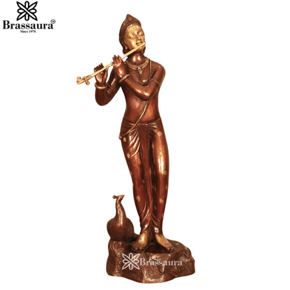 Brass Murli Dhari Krishna Murti Weight 14.5 Kg And Height 28.2 Inch