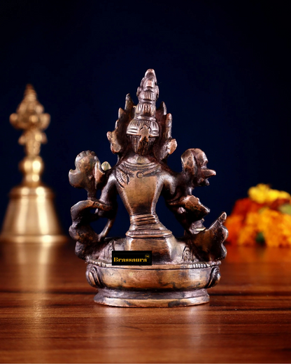 Brassaura™ Green Tara Brass Idol – Height 3.5 Inches | Weight 0.3 Kgs | Nepalese Burnt Chocolate Finish