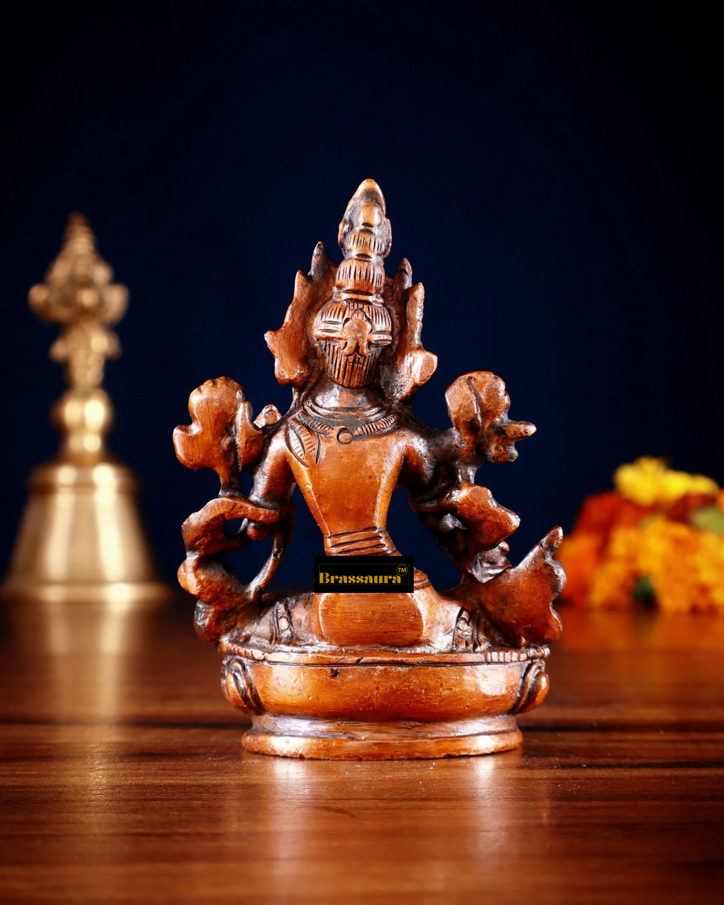 Brassaura™ Green Tara Brass Idol – Height 3.5 Inches | Weight 0.3 Kgs | Tibetan Red Finish