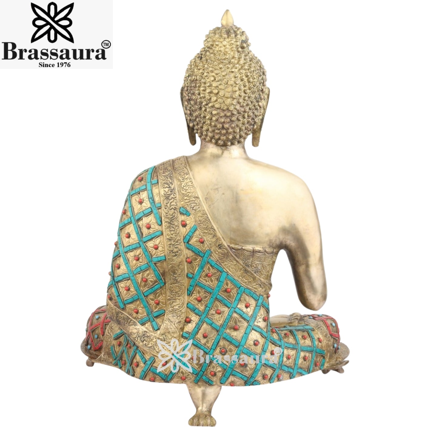 Brass Blessing Gem Stone Work Buddha With Base Weight 22 Kg & Height 26 Inch