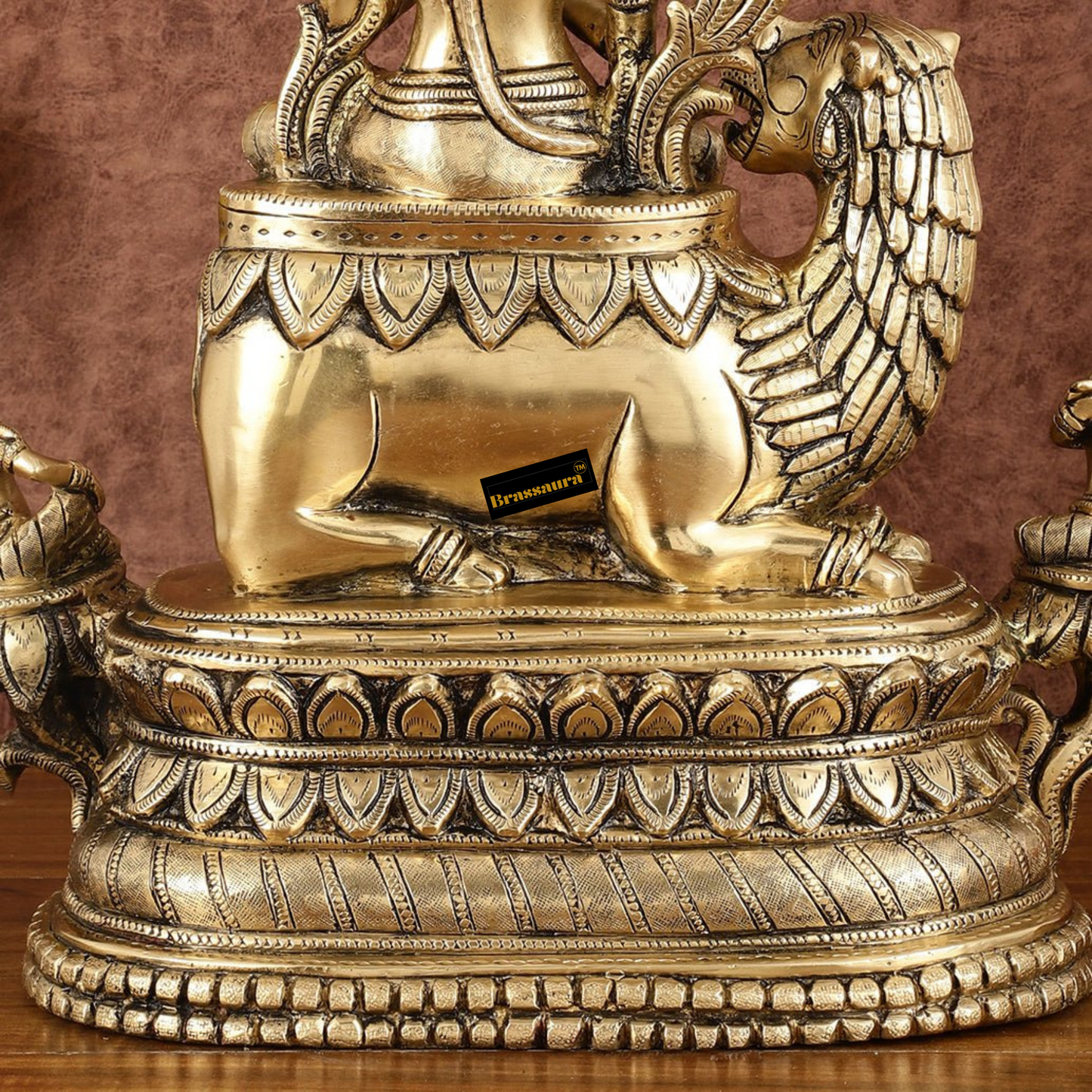 Brassaura™ Brass Tara Devi Idol Seated on Lion – Height 16 Inches | Weight 14 Kgs | Home & Temple Decor