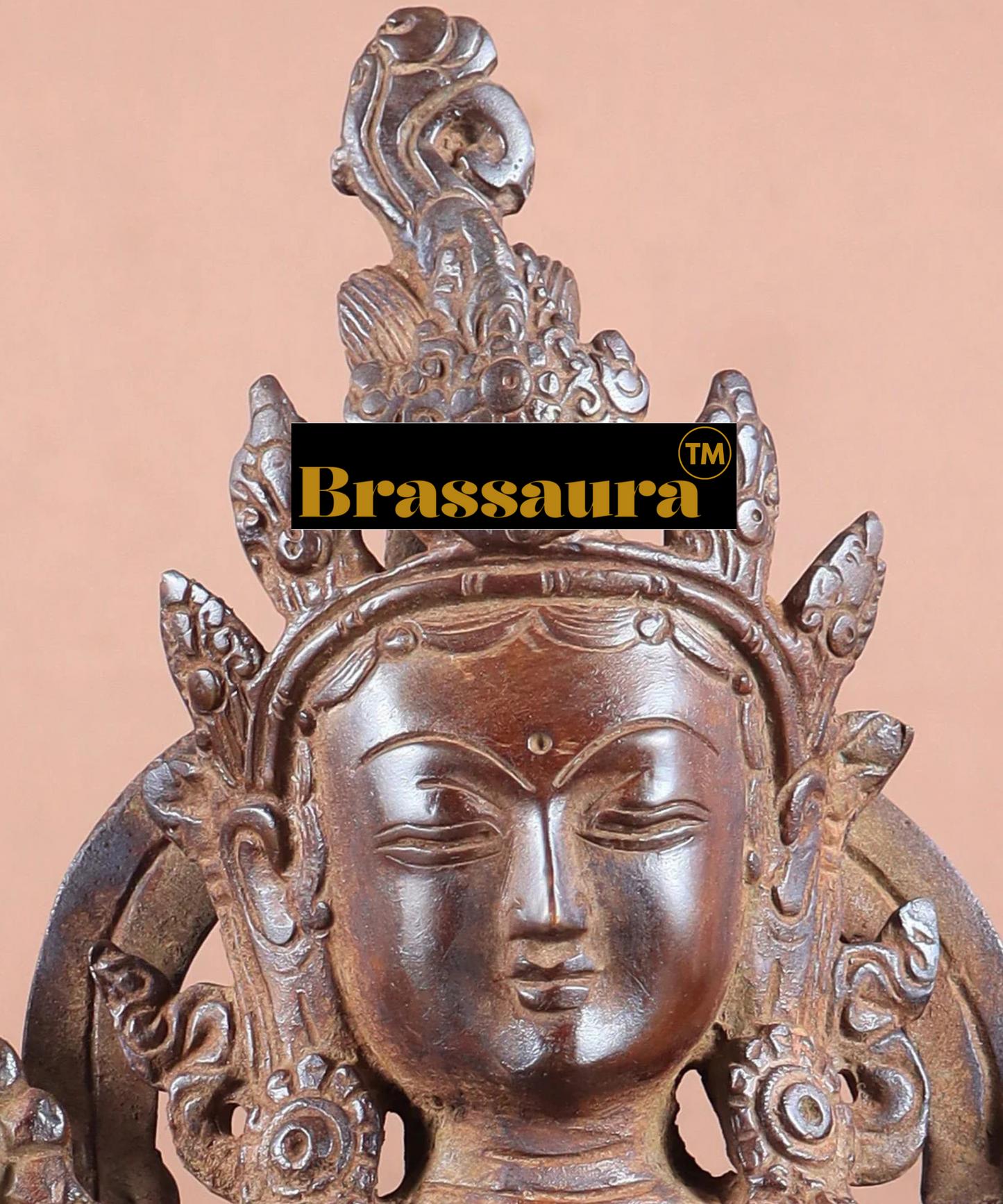 Brassaura™ Vintage Brass Green Tara Statue – Height 10.5 Inches, Weight 3.13 Kgs