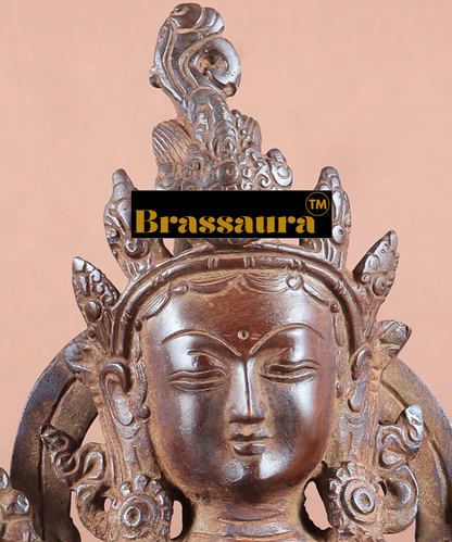 Brassaura™ Vintage Brass Green Tara Statue – Height 10.5 Inches, Weight 3.13 Kgs