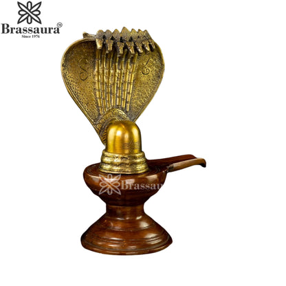 Brass Shivling With Naagraaj Statue Weight 4.6 Kg And Height 13 Inch