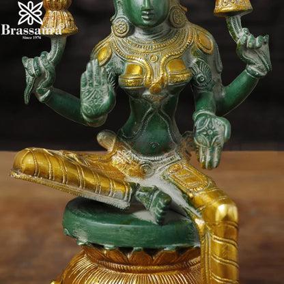 Brassaura™ Devotional Brass Laxmi Murti – Height 12 Inches & Weight 4.14 Kgs | Temple Statue