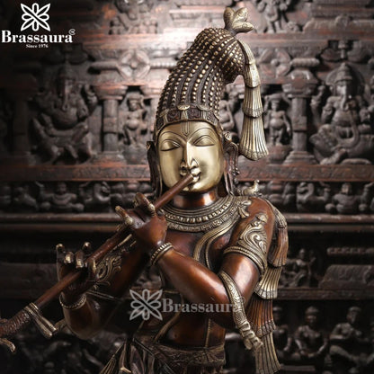Brass Antique Krishna Murti Weight 23.8 Kg And Height 36 Inch