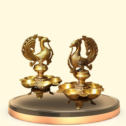 Brass Peacock Diya Weight 7.1 Kg And Height 11 Inch