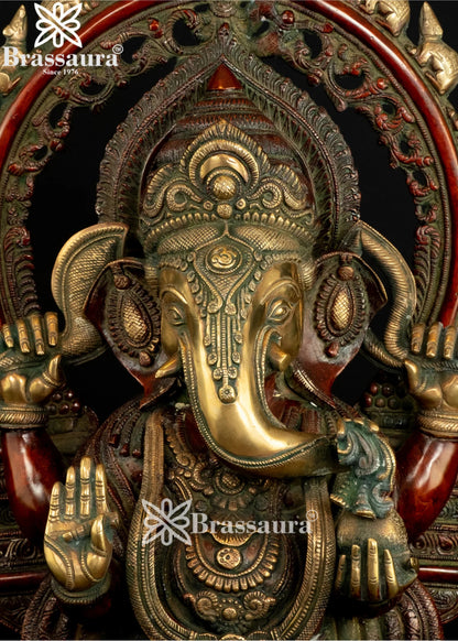Brass Ring Ganesha Statue Weight 19 Kg And Height 21 Inch