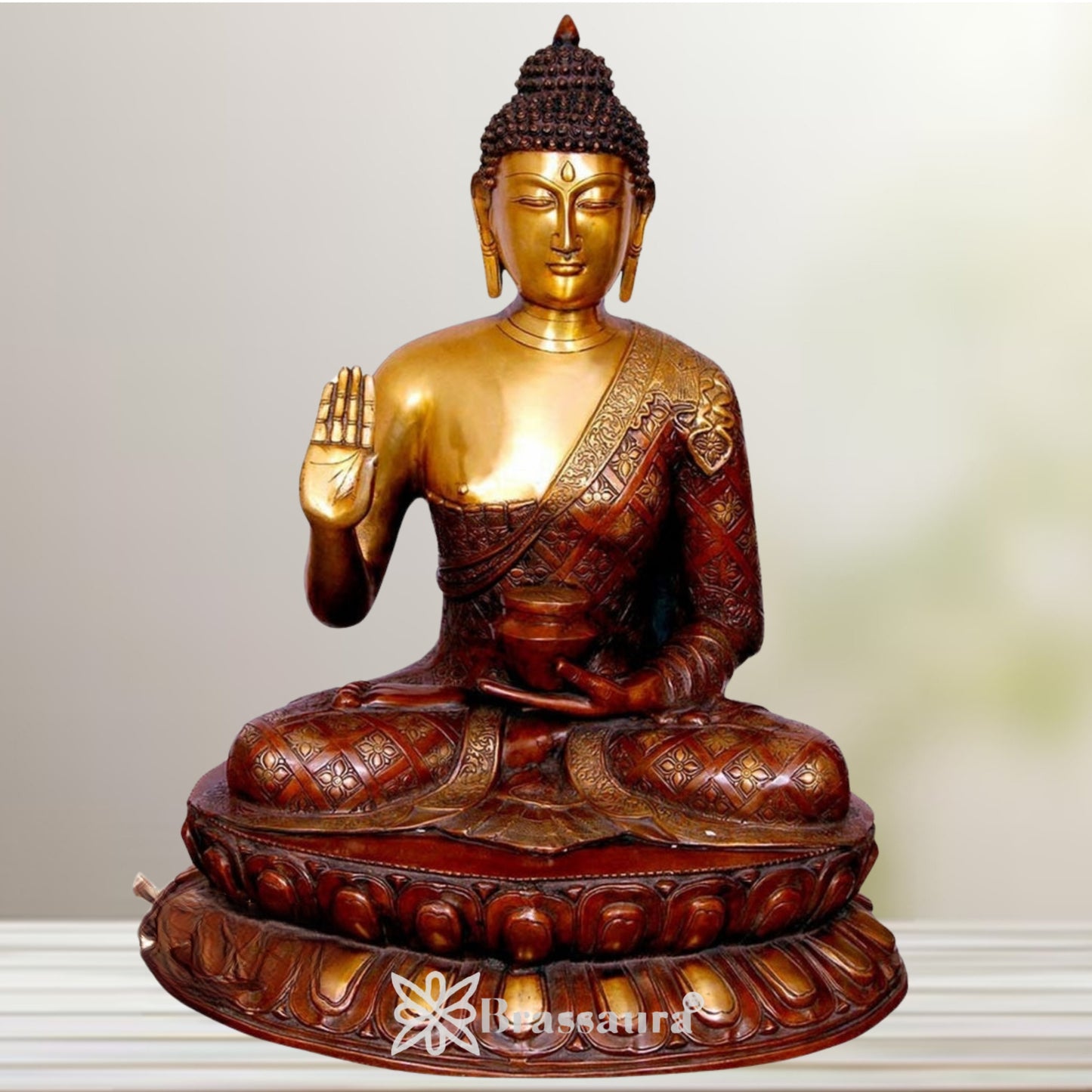 Brass Blessing Buddha Multicolored Weight 30 kg & Height 27 Inch
