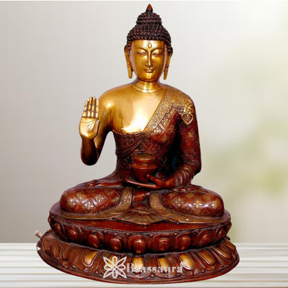 Brass Blessing Buddha Multicolored Weight 30 kg & Height 27 Inch