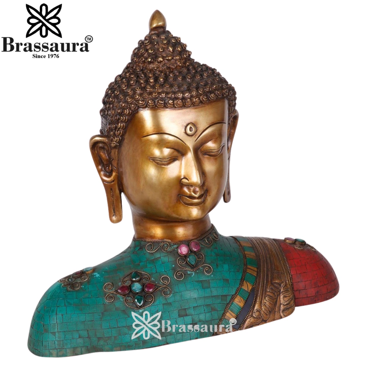 Brass Bhumisprasa Gem Stone Work Buddha  Weight 6.5 kg & Height 12 Inch