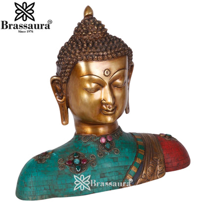 Brass Bhumisprasa Gem Stone Work Buddha  Weight 6.5 kg & Height 12 Inch
