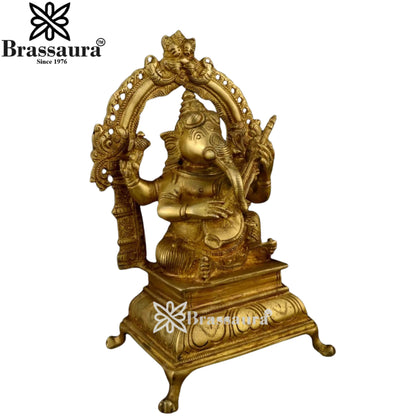 Brass Music Ganesha Play Guitar Statue Weight 1.98 Kg And Height 7.8 Inch