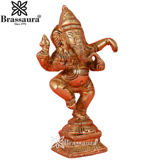 Brassaura Brass Miniature Ganesha Idol | Compact Design for Home & Office | Height 4.5 Inches