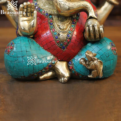 Brass Gem Stone Work Ganesha Weight 9.12 Kg & Height 12 Inch