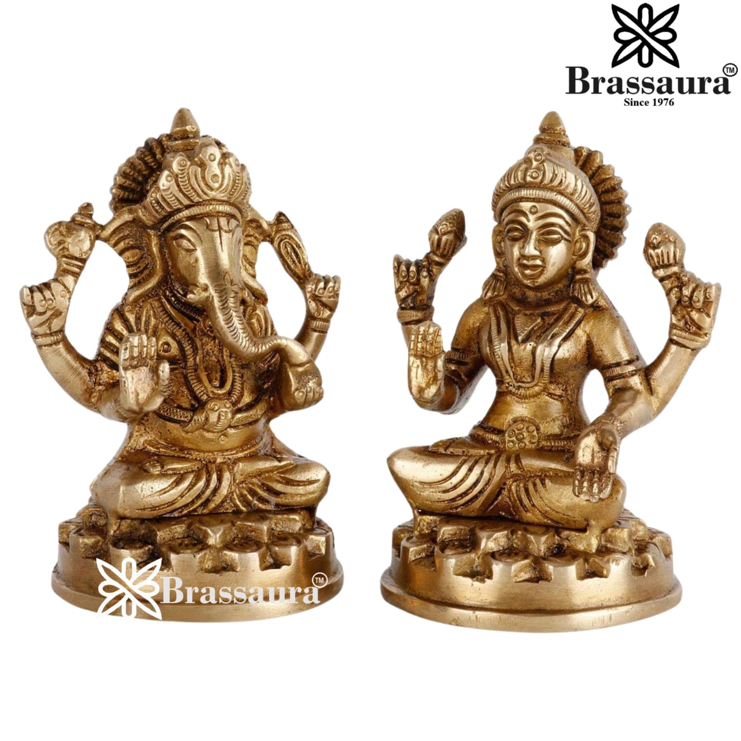 Brassaura™ Elegant Brass Laxmi Ganesha Idol – Height 4 Inches & Weight 1.8 Kgs | Devotional Home Décor
