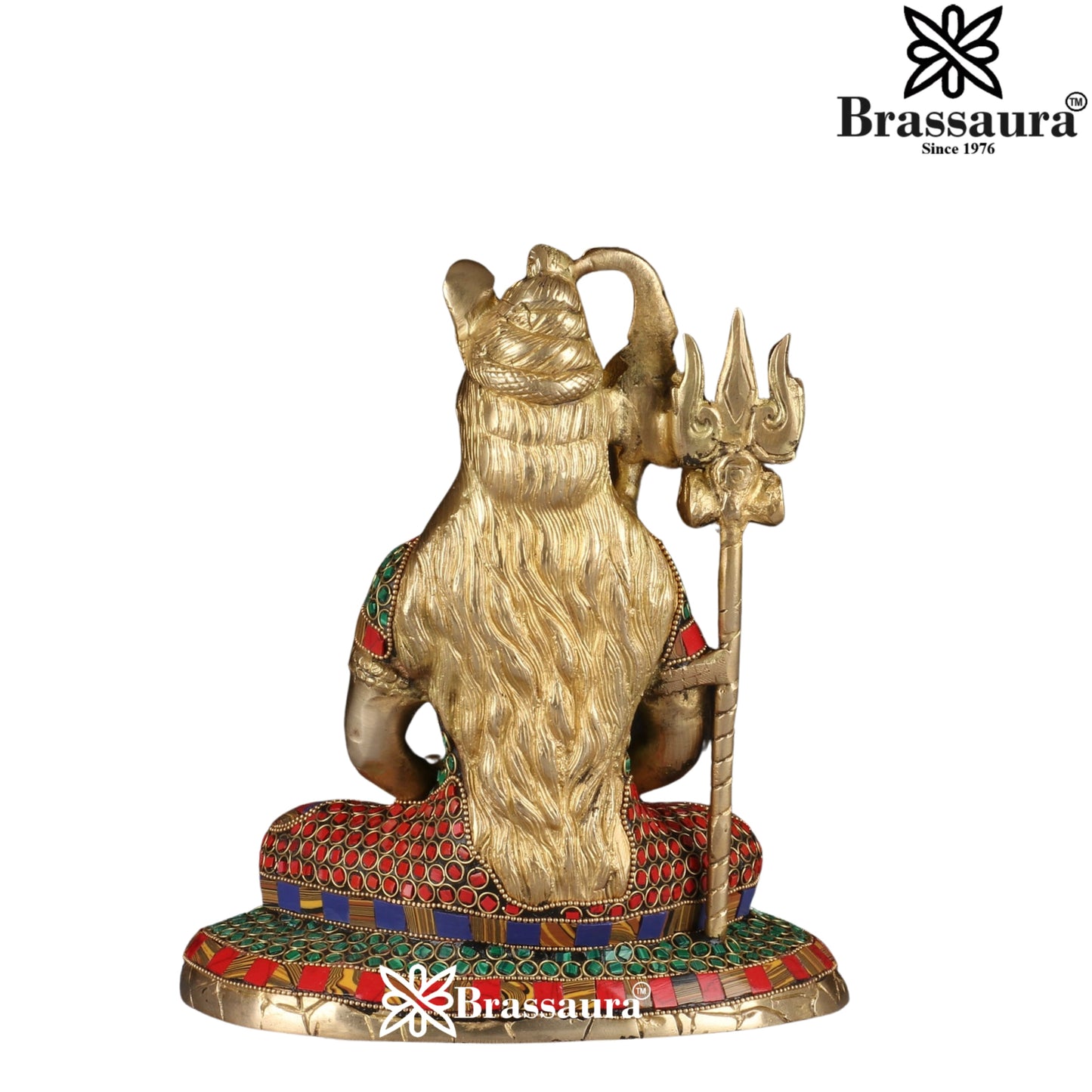 Brassaura™ Gemstone Decorated Brass Lord Shiva Statue – Height 10 Inches & Weight 4.3 Kgs | Spiritual Home Accent