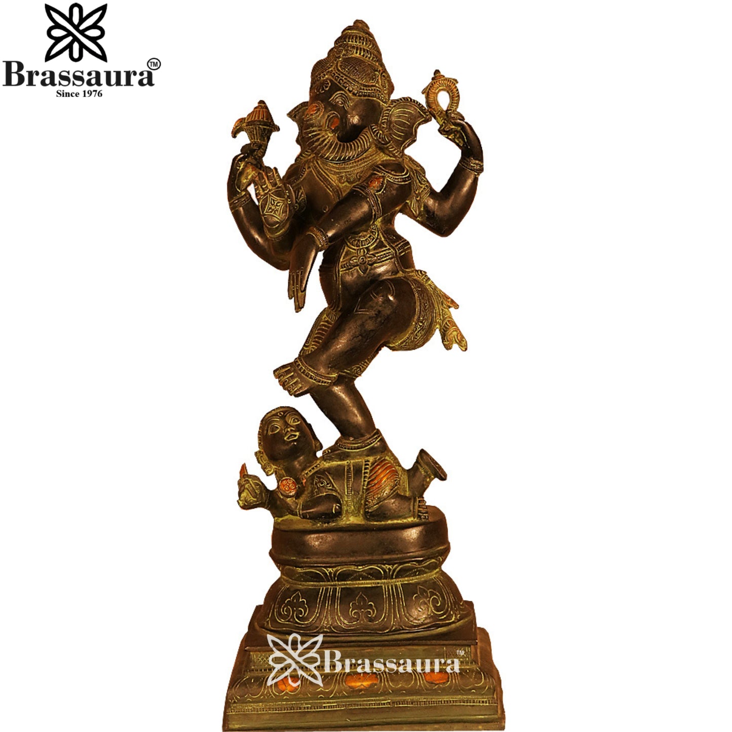 Brass Antique Dancing Ganesha Statue Weight 13.5 Kg & Height 21.5 Inch