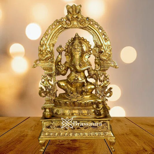 Brass Ring Ganesha Statue Weight 23.5 Kg & Height 27 Inch