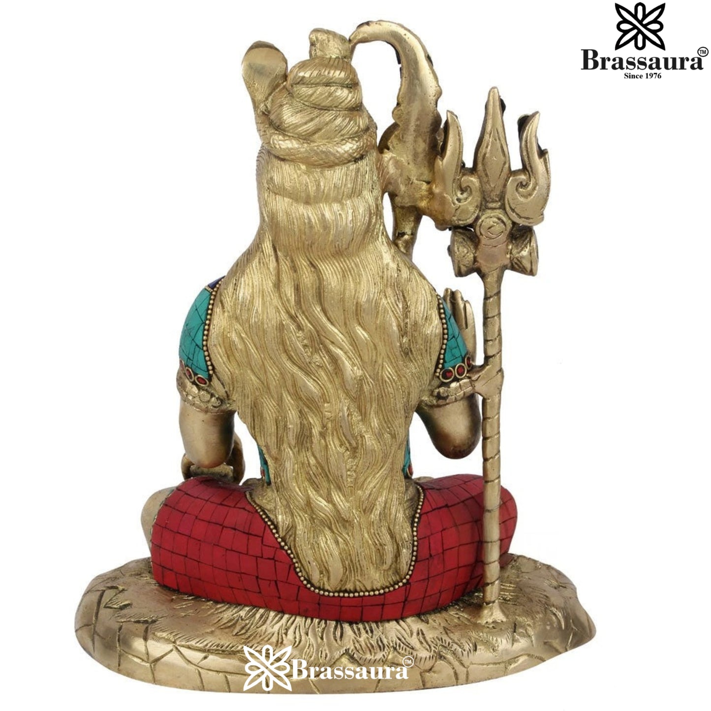 Brassaura™ Exquisite Brass Gemstone Work Shiva Murti – Height 10 Inches & Weight 4.3 Kgs | Hindu Temple Idol