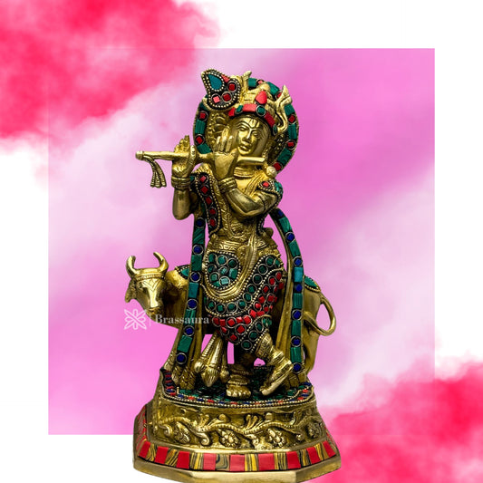 Brass Krishna Murti for Home and Decor Living Room Height 60 cm Weight 9.3 Kg