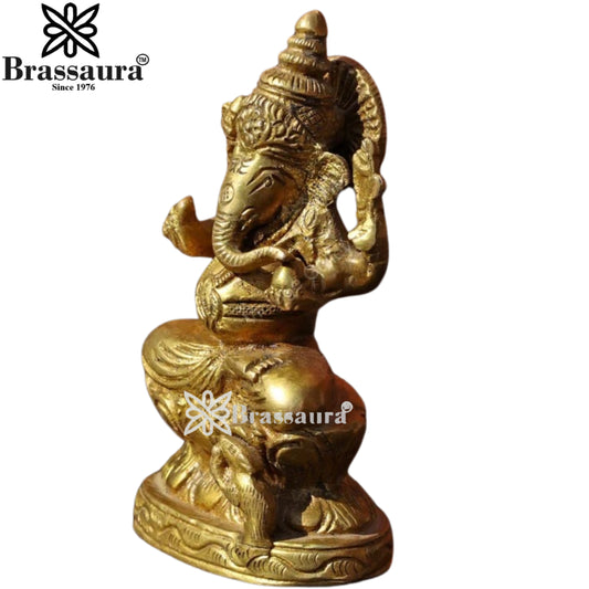 Brassaura Brass Ganesha Idol for Home & Décor | Height 5 Inches