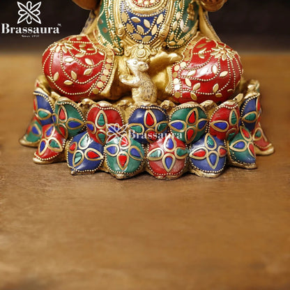 Brass Gem Stone Work Lotus Ganesha Weight 6.4 Kg & Height 12 Inch