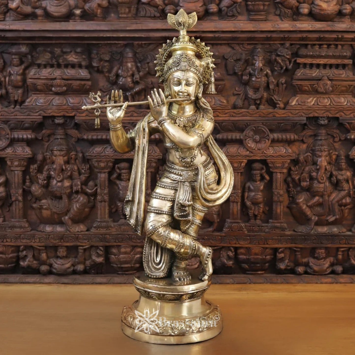 Brass Krishna Murti Weight 23.52 Kg And Height 36.5 Inch