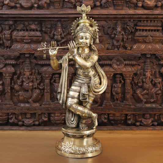 Brass Krishna Murti Weight 23.52 Kg And Height 36.5 Inch