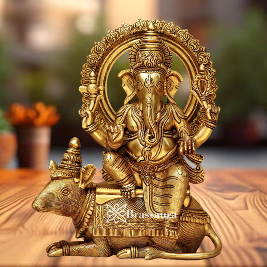 Brass Super fine Ganesha On Rat Statue Weight 14.2 Kg & Height 16 Inch