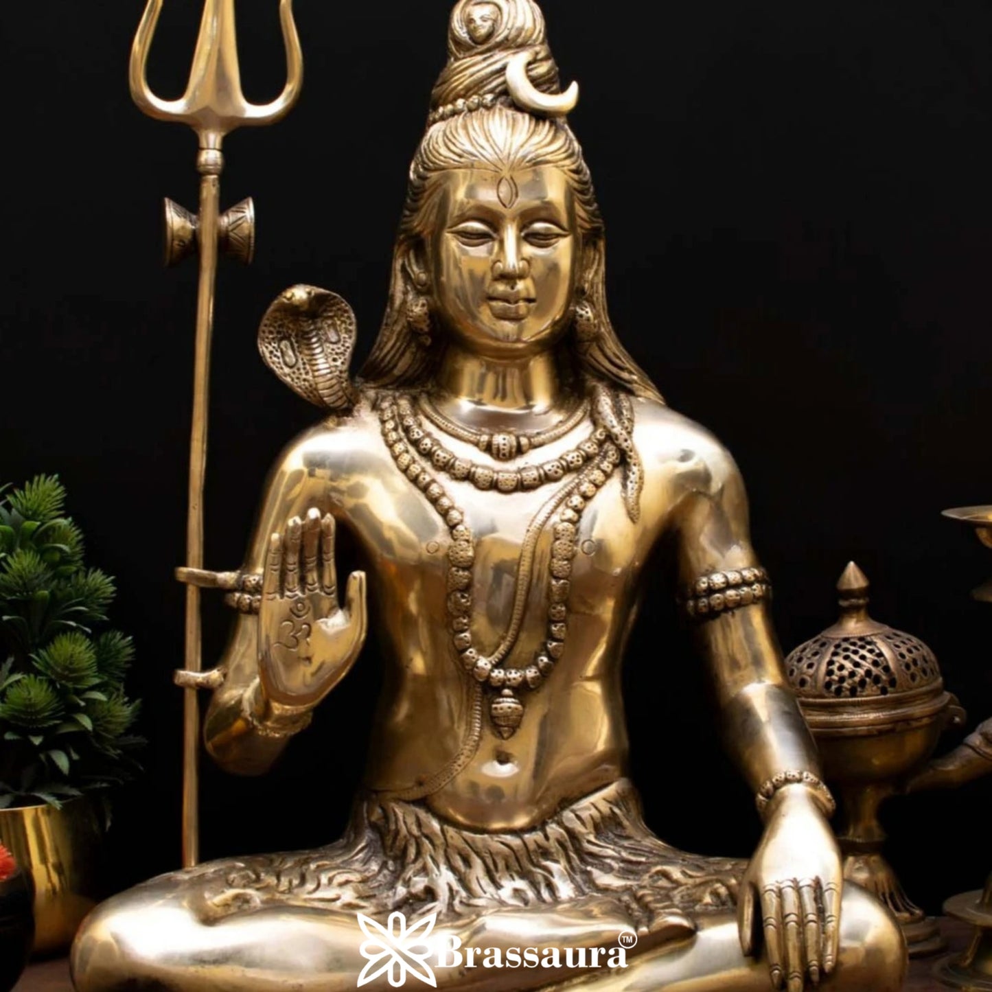 Brassaura™ Brass Shiva Idol – Height 19 & Weight 11.7 Kgs | Traditional Murti for Puja Room & Mandir