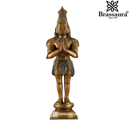 Brassaura® Hanuman Standing Namaskar Pose Idol with Bronze Colour Finish | Pure Superfine Brass Handcrafted Murti | Brass Statue for Home Temple, Pooja Room | Height 22 Inches | Weight 15 Kgs