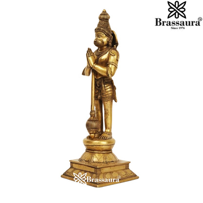 Brassaura™ Brass Standing Hanuman Statue with Fine Craft – Height 16 Inches & Weight 4.38 Kgs