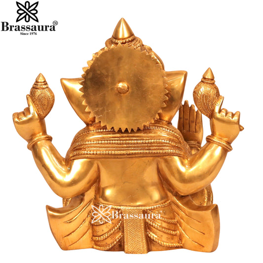 Brassaura® Golden Lord Ganesha Sitting Idol | Brass Idol | Height 14 Inches