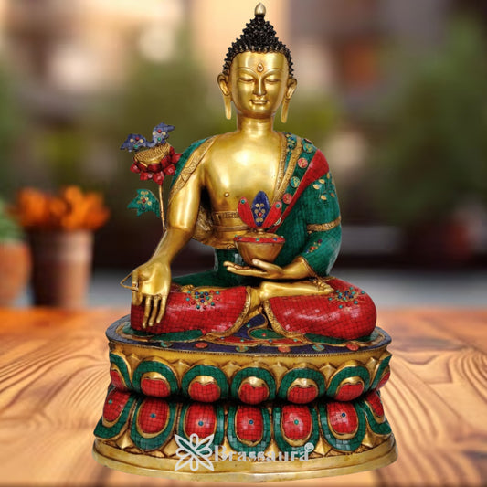 Brass Bhumisprasa Gem Stone Work Buddha Weight 58 kg & Height 38 Inch