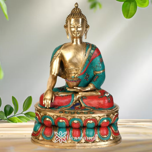 Brass Bhumisprasa Gem Stone Work Buddha Weight 53 kg & Height 38 Inch