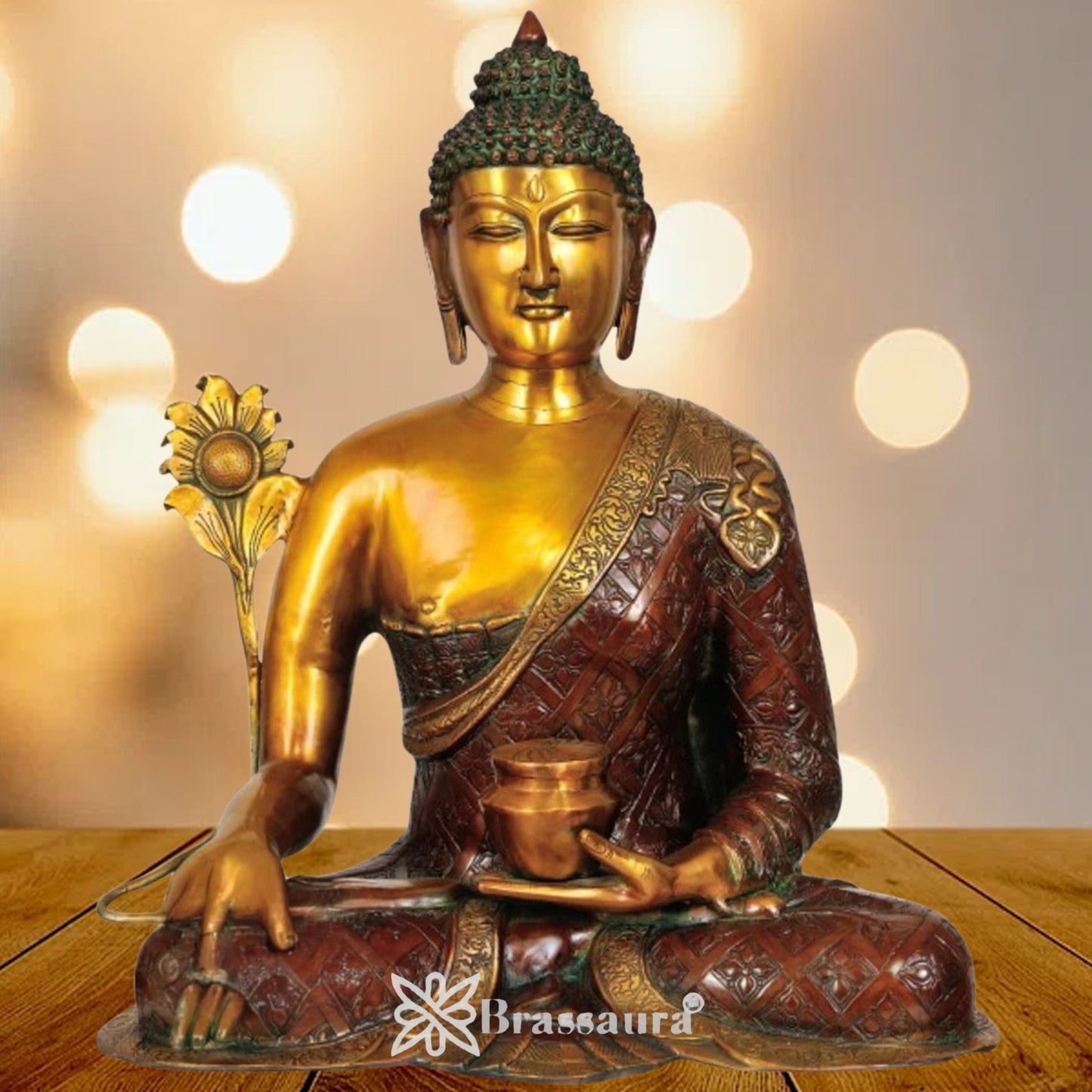 Brass Bhumisprasa Gem Stone Work Buddha Weight 21 kg & Height 24 Inch