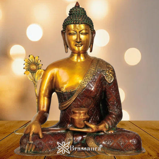 Brass Bhumisprasa Gem Stone Work Buddha Weight 21 kg & Height 24 Inch