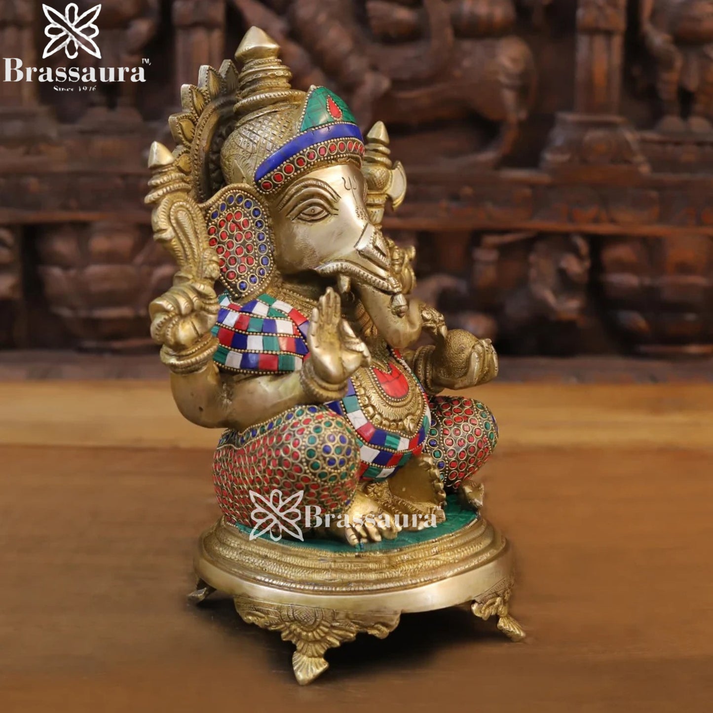 Brass Gem Stone Work Ganesha Weight 7 Kg & Height 12 Inch