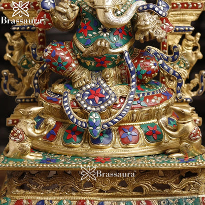 Brass Gem Stone Work Ring Ganesha Weight 32 Kg & Height 28 Inch