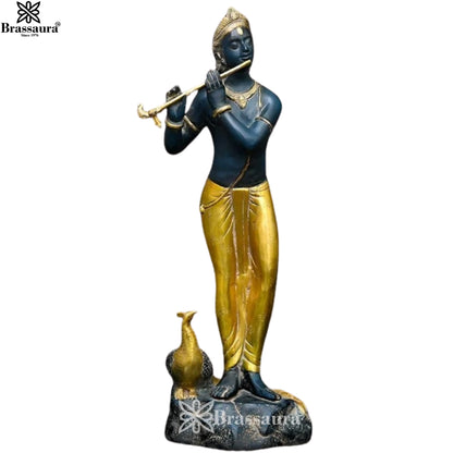Brass Krishna Murti Weight 14.6 Kg And Height 28.3 Inch