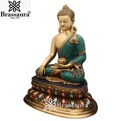 Brass Antique Gem Stone Work Buddha Weight 18 Kg & Height 22 Inch