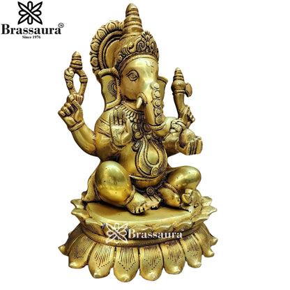 Brass Lotus Ganesha Statue Weight 7.4 Kg & Height 11.5 Inch